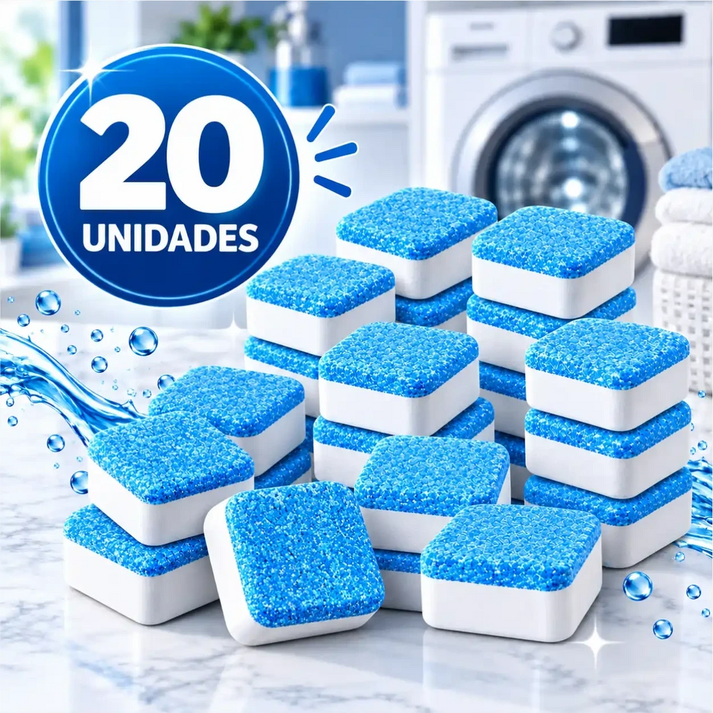 Pastilhas efervescentes Puralav Decoricasa para limpeza profunda de máquinas de lavar, embalagem com 20 unidades