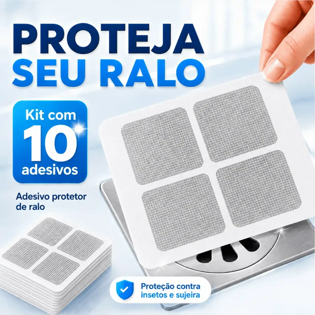 Mão aplicando adesivo protetor de ralo Decoricasa de microfibra branca sobre ralo metálico para bloquear insetos