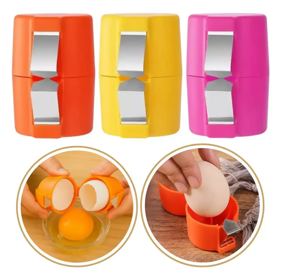 Quebrador de ovos Decoricasa colorido em plástico com lâminas de metal para abrir ovos crus e cozidos com precisão