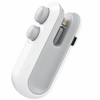 Seladora e cortadora de embalagens Decoricasa branca e cinza, portátil, recarregável via USB com design ergonômico.