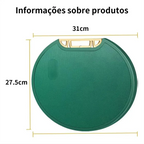 Tábua de corte redonda verde Decoricasa com alça e medidas de 31cm por 27,5cm para cozinha