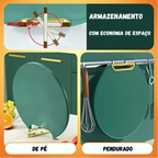 Tábua de corte redonda verde Decoricasa com suporte em pé, alça giratória 360 graus e opção de pendurar na cozinha.