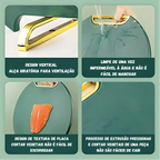 Tábua de corte Decoricasa verde redonda com alça dourada, suporte vertical, superfície texturizada e fácil de lavar.