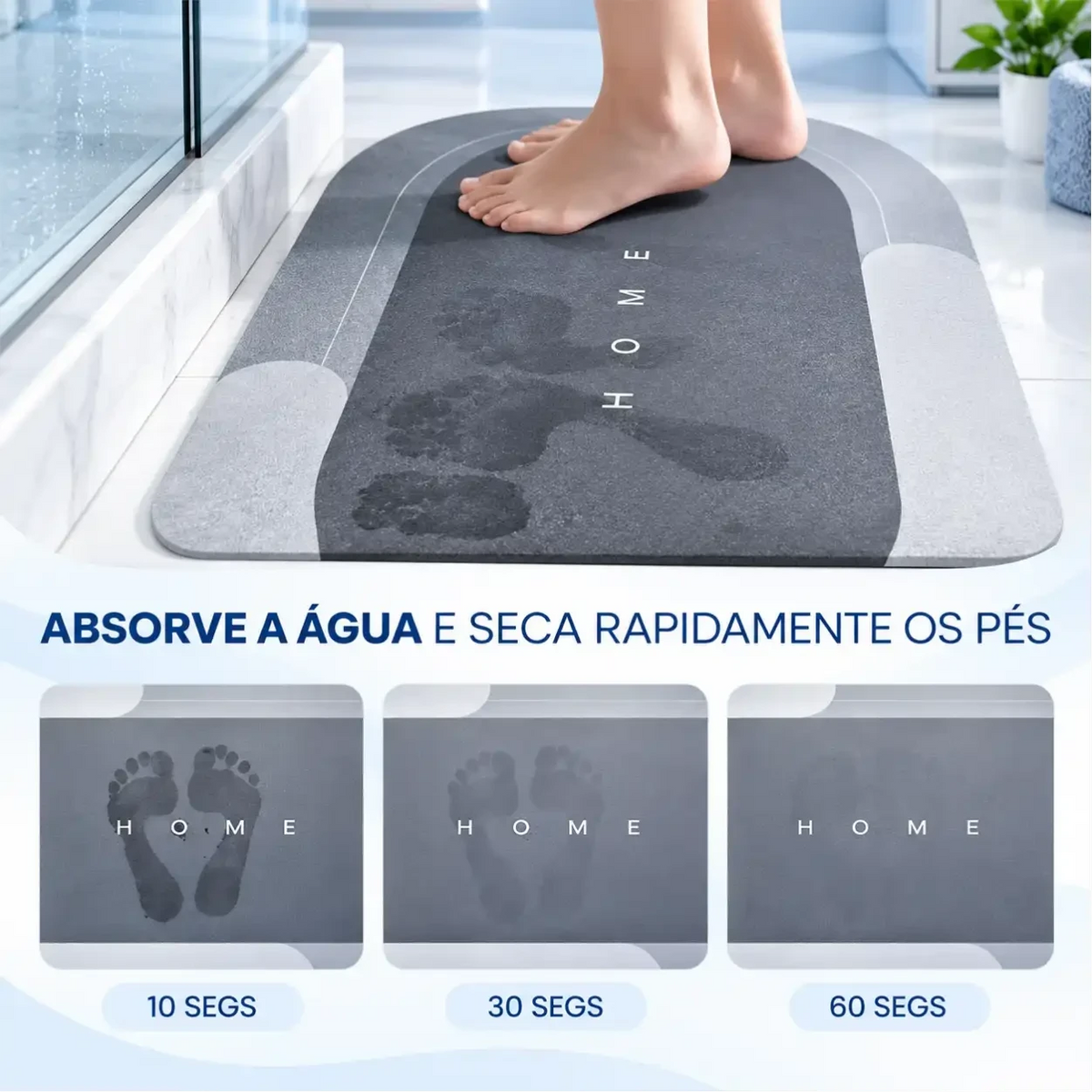 Tapete de banheiro Decoricasa cinza antiderrapante com absorção rápida de água e estampa Home