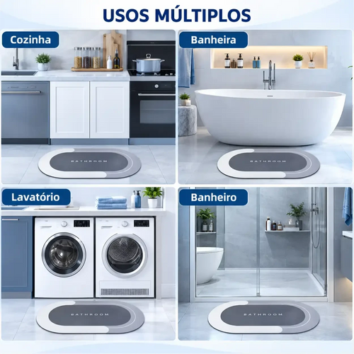Tapete de banheiro Decoricasa cinza antiderrapante e absorvente em diferentes ambientes da casa