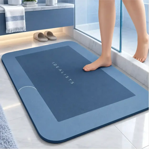 Tapete de banheiro Decoricasa azul antiderrapante de secagem rápida com superfície macia em ambiente moderno