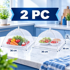 Decoricasa conjunto de duas telas protetoras de alimentos dobráveis com acabamento em renda sobre bancada de cozinha