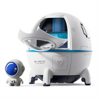 Umidificador de ar Decoricasa em formato de cápsula espacial branca com boneco astronauta e luz LED colorida