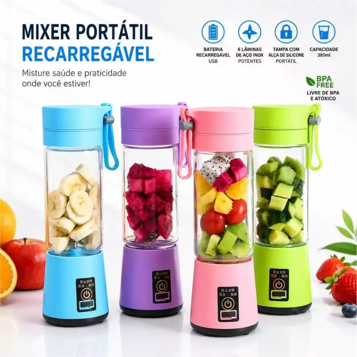 Liquidificador Portátil com 6 Lâminas e Carregamento USB
