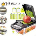 Cortador Multifuncional 16 em 1 com Lâminas Inox | Fatiador e Ralador para Legumes, Frutas e Vegetais