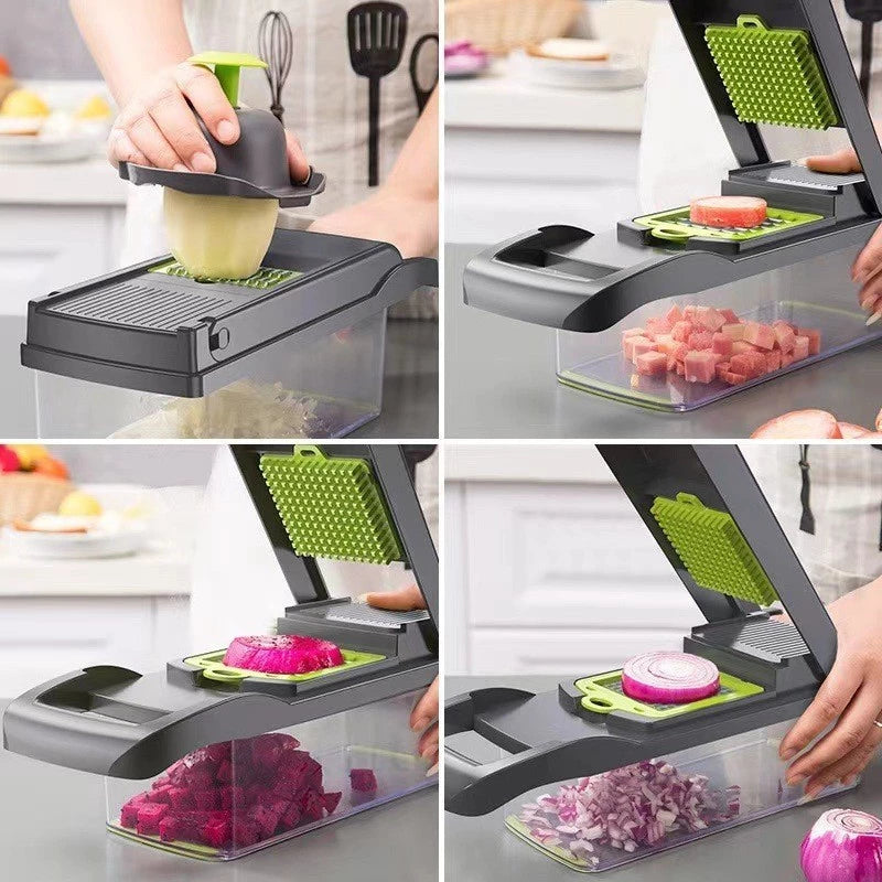 Cortador Multifuncional 16 em 1 com Lâminas Inox | Fatiador e Ralador para Legumes, Frutas e Vegetais