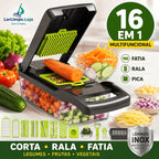 Cortador Multifuncional 16 em 1 com Lâminas Inox | Fatiador e Ralador para Legumes, Frutas e Vegetais