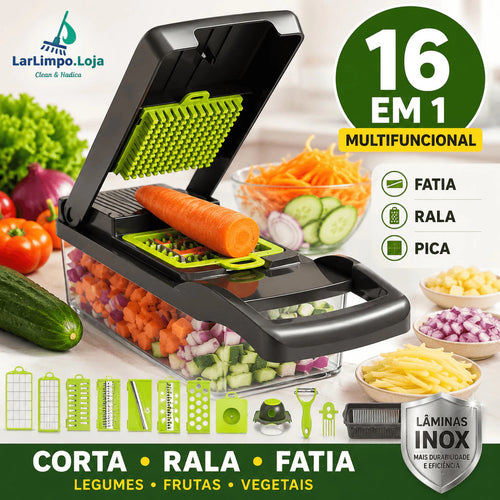 Cortador Multifuncional 16 em 1 com Lâminas Inox | Fatiador e Ralador para Legumes, Frutas e Vegetais