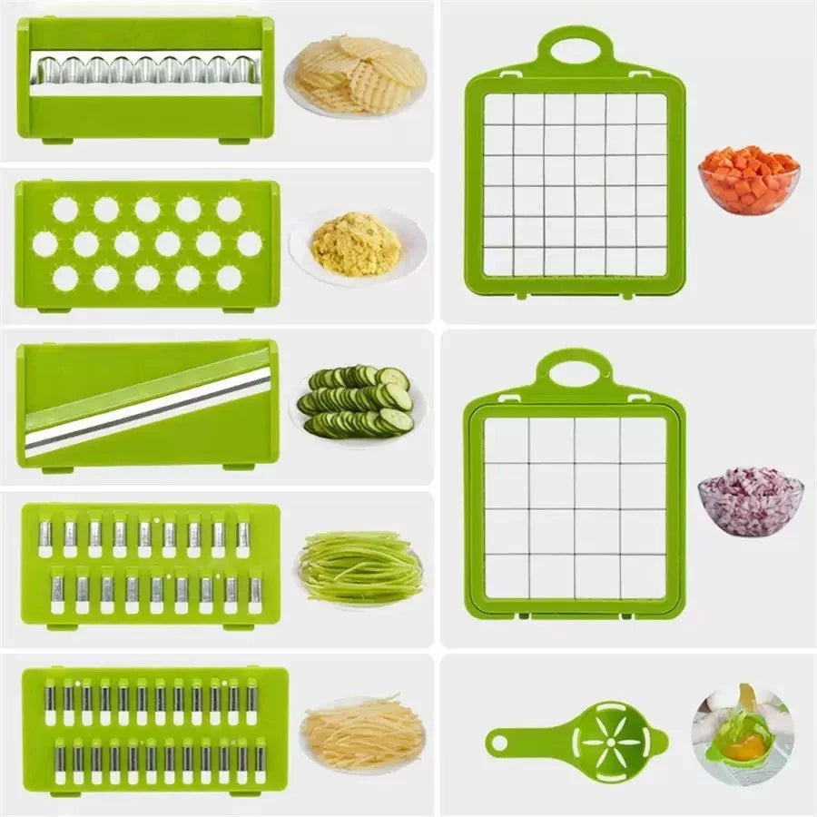 Cortador Multifuncional 16 em 1 com Lâminas Inox | Fatiador e Ralador para Legumes, Frutas e Vegetais